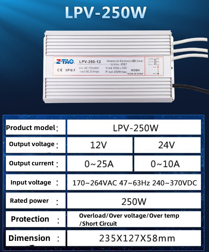 waterproof led power supply 12v 500W 400W 300w 200w ip67 led driver for outdoor led lighting