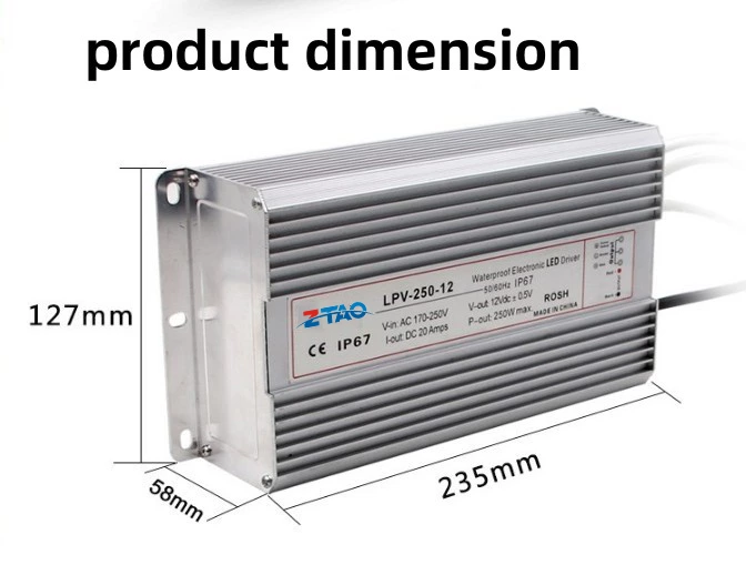 ZTAO 12v 250w Waterproof Switching Power for led lights 220V AC to DC Transforme