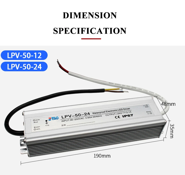 IP67 Outdoor Waterproof Power Supply Lpv 12V/24V/48V 30W 50W 60W 100W 200W 300W AC DC Electronic LED Driver