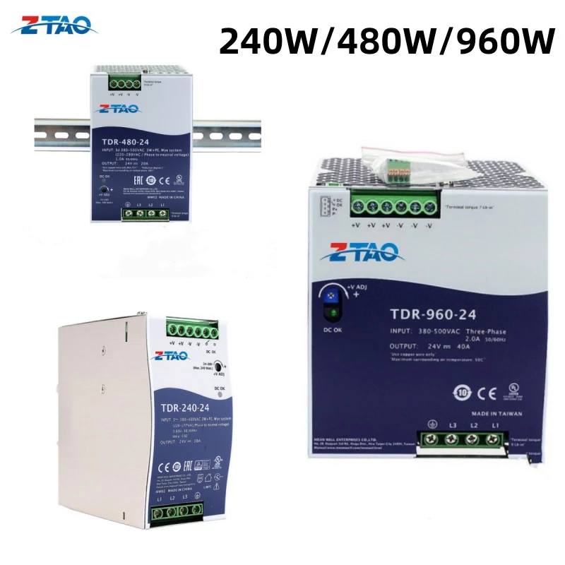 Tdr Switching Power Supply 240W 480W 960W 24V 40A Pfc DIN Rail Three-Phase Rail Power LED Driver