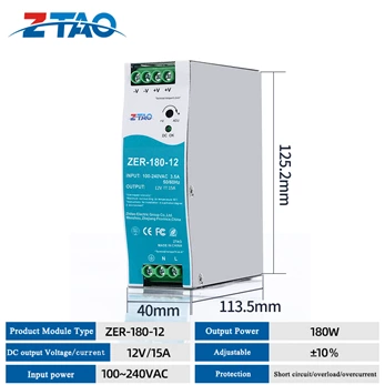 ZER-180-24 Din Rail Power adapters 220v ac to 24v dc output power inverters 24v 7.5a 12v 15a for led drivers 24v