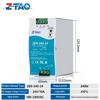 ZER-240-24 Din rail power supply 240W 24v 10 48V 5A CCTV Power Supplies