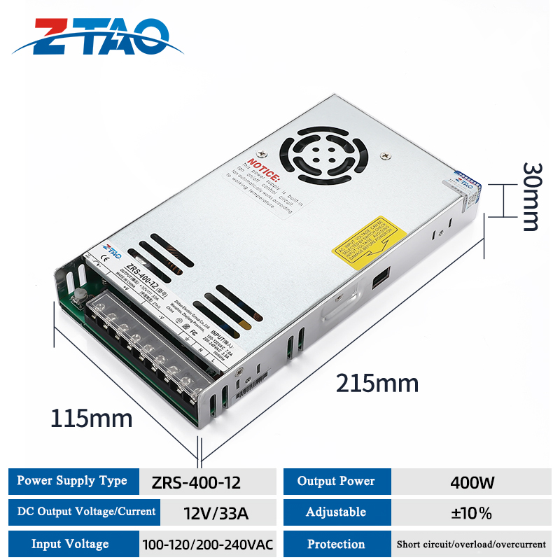 Ultra-thin power supply 24v 12V 400W ZRS-400-24 220v Ac Dc Power Supply smps power inverters for cctv led drivers
