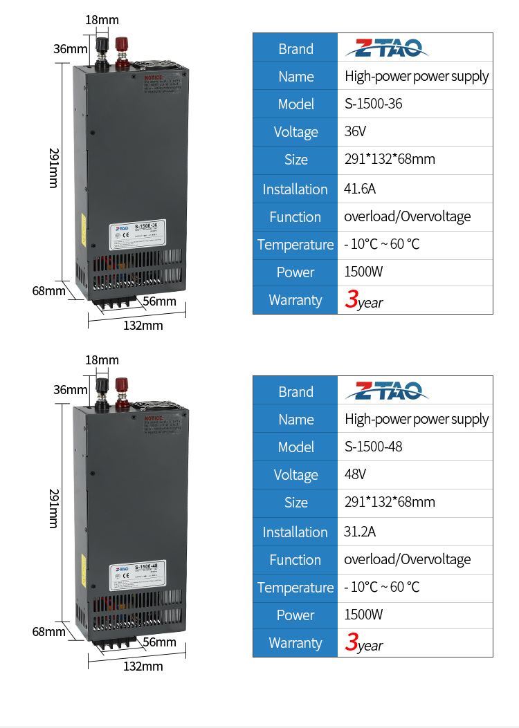 ZTAO 1500W 24V 12V 48V Switching Power Supply for Industrial Control Equipment