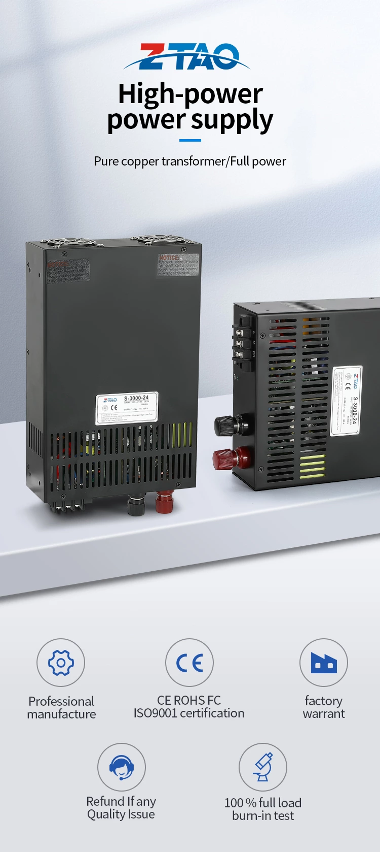 High-power High Voltage Ac Dc Smps 3000w S-3000-12 12v 250A  24V 48V Switching Mode Power Supply