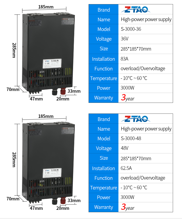 High-power High Voltage Ac Dc Smps 3000w S-3000-12 12v 250A  24V 48V Switching Mode Power Supply