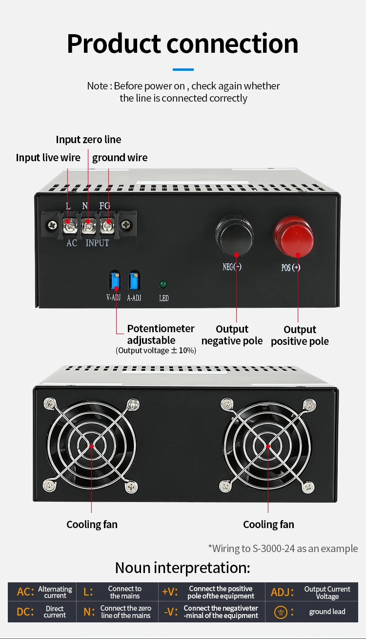 High-power High Voltage Ac Dc Smps 3000w S-3000-12 12v 250A  24V 48V Switching Mode Power Supply