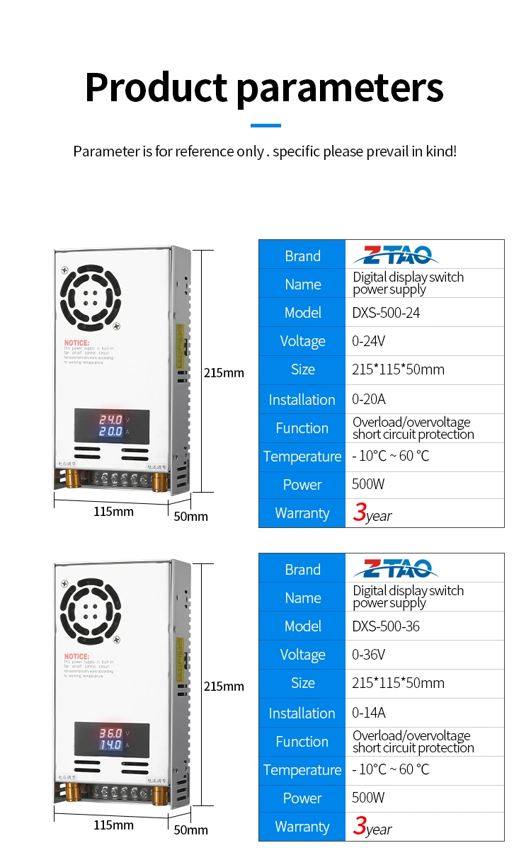 DXS-500-24 24V Adjustable Voltage and current 12V 48V 500W Stabilization Digital Dc Power Supply