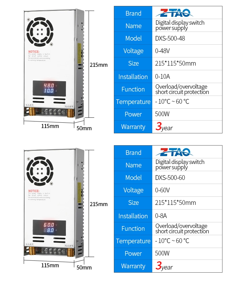 DXS-500-24 24V Adjustable Voltage and current 12V 48V 500W Stabilization Digital Dc Power Supply