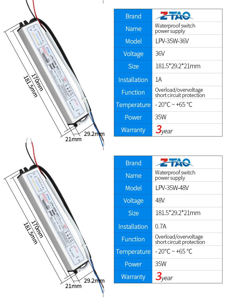 IP67 Outdoor Waterproof Power Supply Lpv 12V/24V/48V 30W 50W 60W 100W 200W 300W AC DC Electronic LED Driver