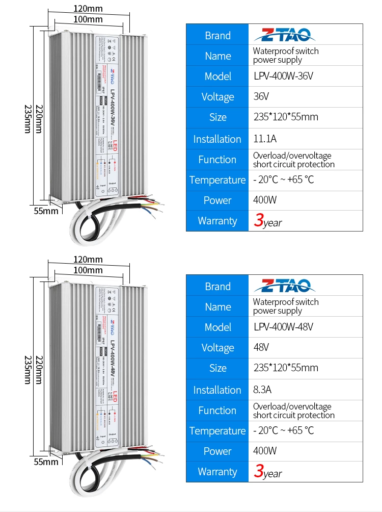 waterproof led power supply 12v 500W 400W 300w 200w ip67 led driver for outdoor led lighting