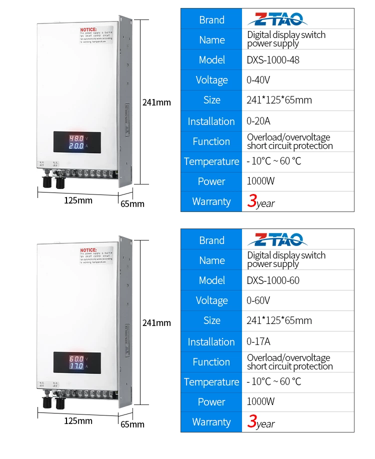 DXS-1000-24 Dc to Ac 24v 40a  1000W 12V 36V 48V 80V 60V Dc Stabilized Industrial Digital Display Slim Power Supply