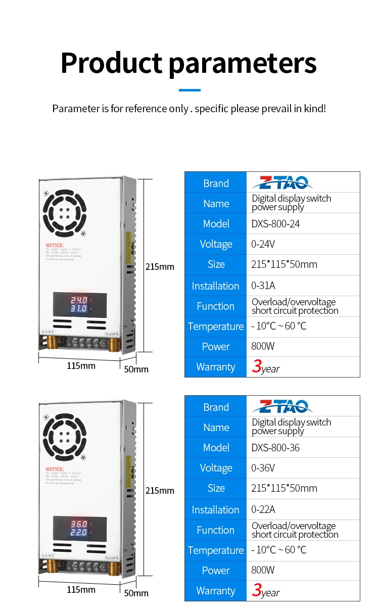 DXS 800W 0 to 80V adjustable 0 to10A Single Output Switching power supply AC to DC 110V or 220V with industrial equipment and cctv