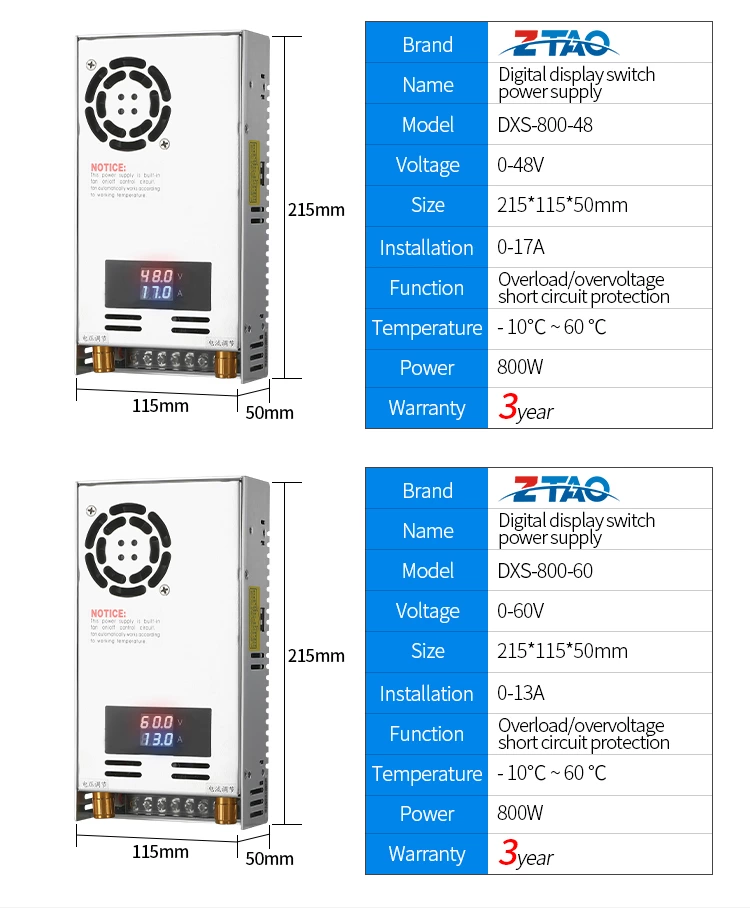 DXS 800W 0 to 80V adjustable 0 to10A Single Output Switching power supply AC to DC 110V or 220V with industrial equipment and cctv