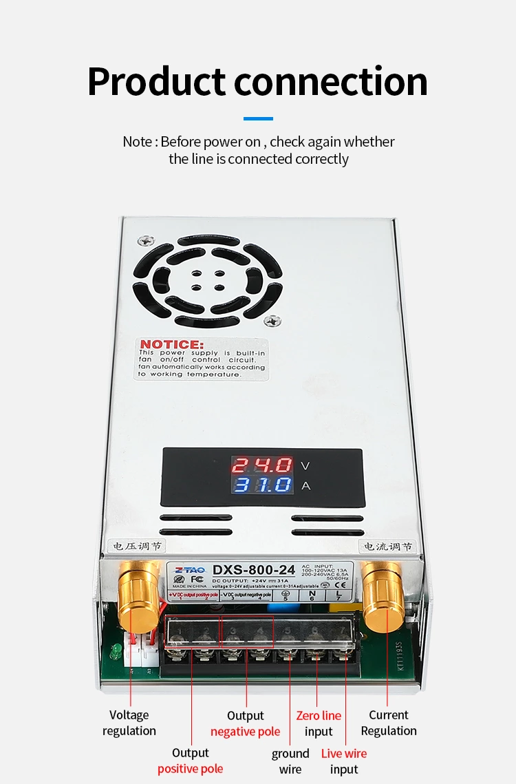 DXS 800W 0 to 80V adjustable 0 to10A Single Output Switching power supply AC to DC 110V or 220V with industrial equipment and cctv