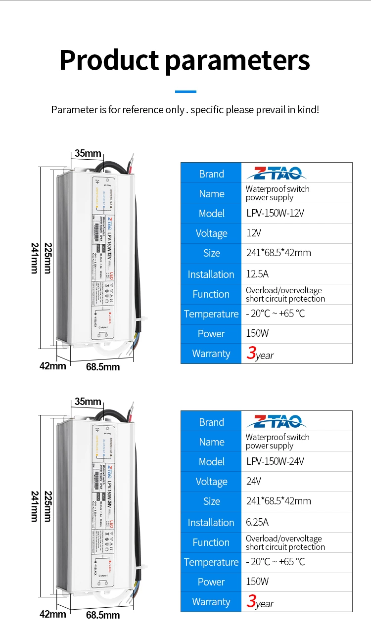 12v 150w LPV-150-24 Waterproof Switching Power display racks 220V AC to DC Transformer for led drivers swimming pool supplies