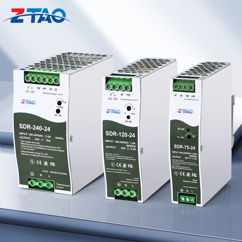 SDR Series SDR-75W SDR-120W SDR-240W AC-DC Single Output with PFC Function Industrial DIN Rail Switching Power Supply