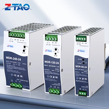 WDR-60-24 WDR-120-24 WDR-240-24 12V 24V 2.5A 5A 10A Industrial Din Rail Switching Power Supply 200~500VAC Input Din Rail Model