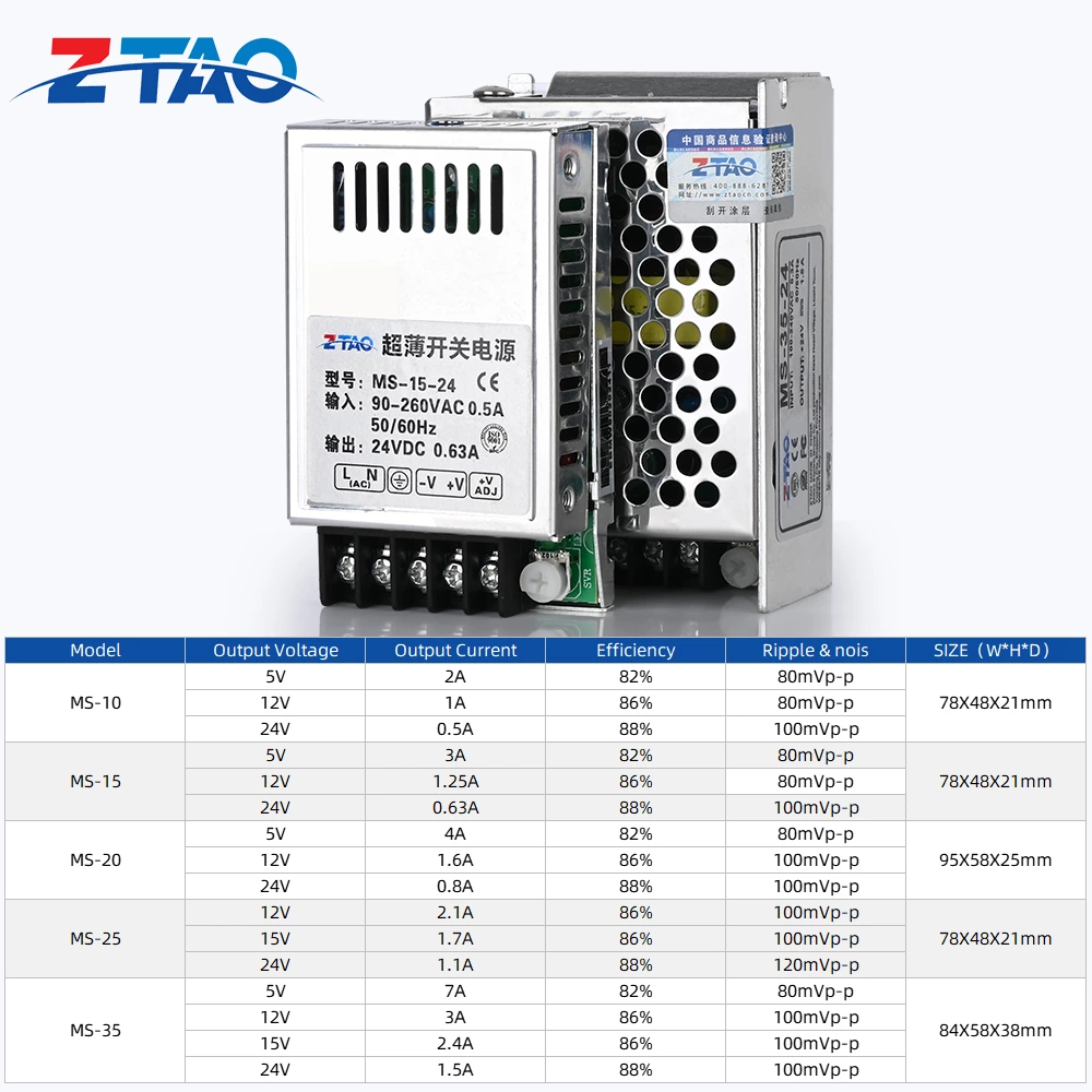 MS Series Switching Power Supply AC DC Smps Power Supply 10w 15W 25W 50W 60W 100W 120W 250W360W 400W 1000W Power Supply 12V 24v