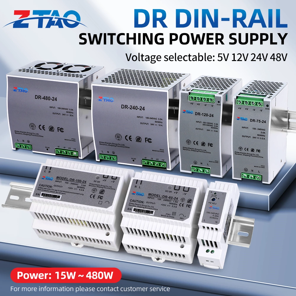 110V/220V/240V 15W-3000W Smps S/LRS/DR/HDR/NDR/EDR Ac to Dc Industrial Power Supply 5V 12V 24V 48V Led Switching Power Supply