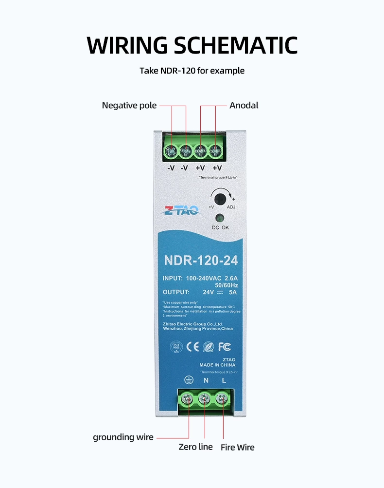 Single Output NDR EDR Series Industrial Din Rail Switching Power Supply Industrial Control System 75W 120W 150W 240W 480W