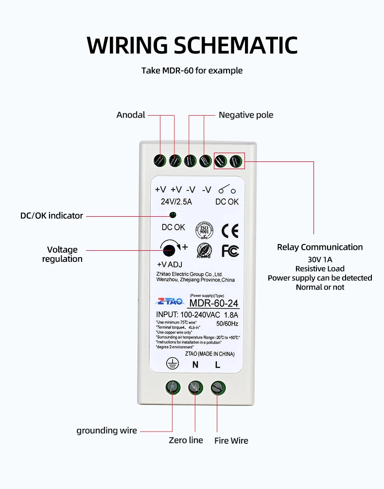 MDR-10W 20W 40w 60W 100W 24V 12V Industrial Din Rail Mount Switching Power Supply MDR Series/Single Output Industrial DIN Rail