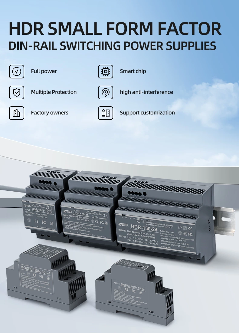 Din Rail Series Ultra-Thin HDR Series Smps Power Supplies HDR 15W 30W 60W 100W 150W 12V 24V Ac to Dc Switching Power Supply