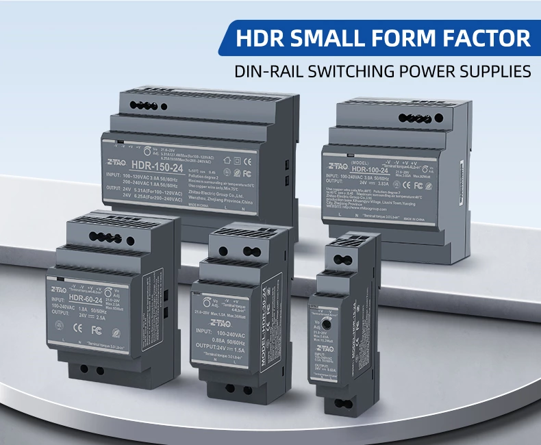 Din Rail Series Ultra-Thin HDR Series Smps Power Supplies HDR 15W 30W 60W 100W 150W 12V 24V Ac to Dc Switching Power Supply