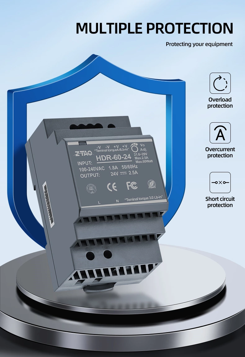 Din Rail Series Ultra-Thin HDR Series Smps Power Supplies HDR 15W 30W 60W 100W 150W 12V 24V Ac to Dc Switching Power Supply