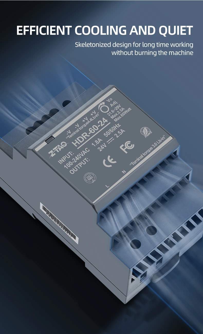 Din Rail Series Ultra-Thin HDR Series Smps Power Supplies HDR 15W 30W 60W 100W 150W 12V 24V Ac to Dc Switching Power Supply