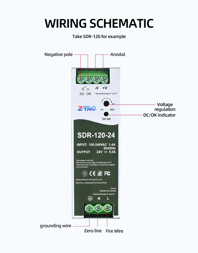 SDR Series SDR-75W SDR-120W SDR-240W AC-DC Single Output with PFC Function Industrial DIN Rail Switching Power Supply
