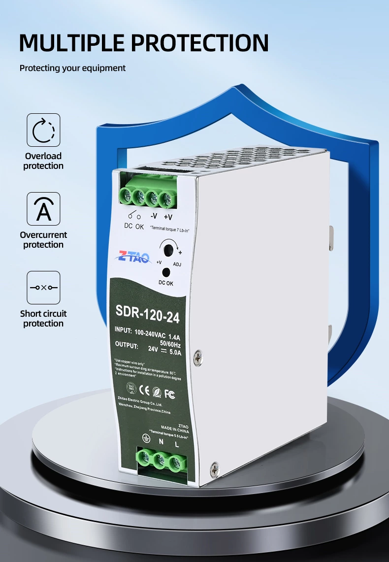 SDR Series SDR-75W SDR-120W SDR-240W AC-DC Single Output with PFC Function Industrial DIN Rail Switching Power Supply