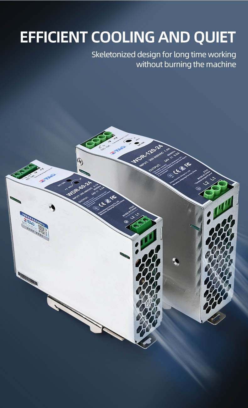 WDR-60-24 WDR-120-24 WDR-240-24 12V 24V 2.5A 5A 10A Industrial Din Rail Switching Power Supply 200~500VAC Input Din Rail Model