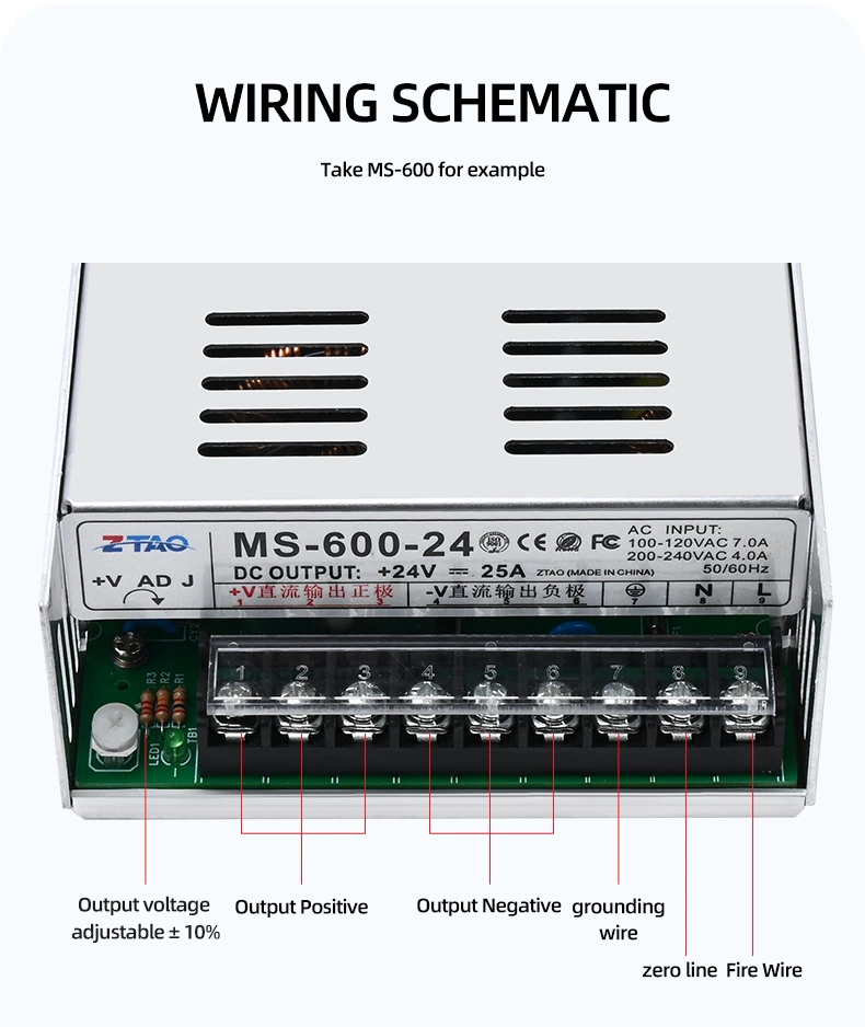 MS Series Switching Power Supply AC DC Smps Power Supply 10w 15W 25W 50W 60W 100W 120W 250W360W 400W 1000W Power Supply 12V 24v