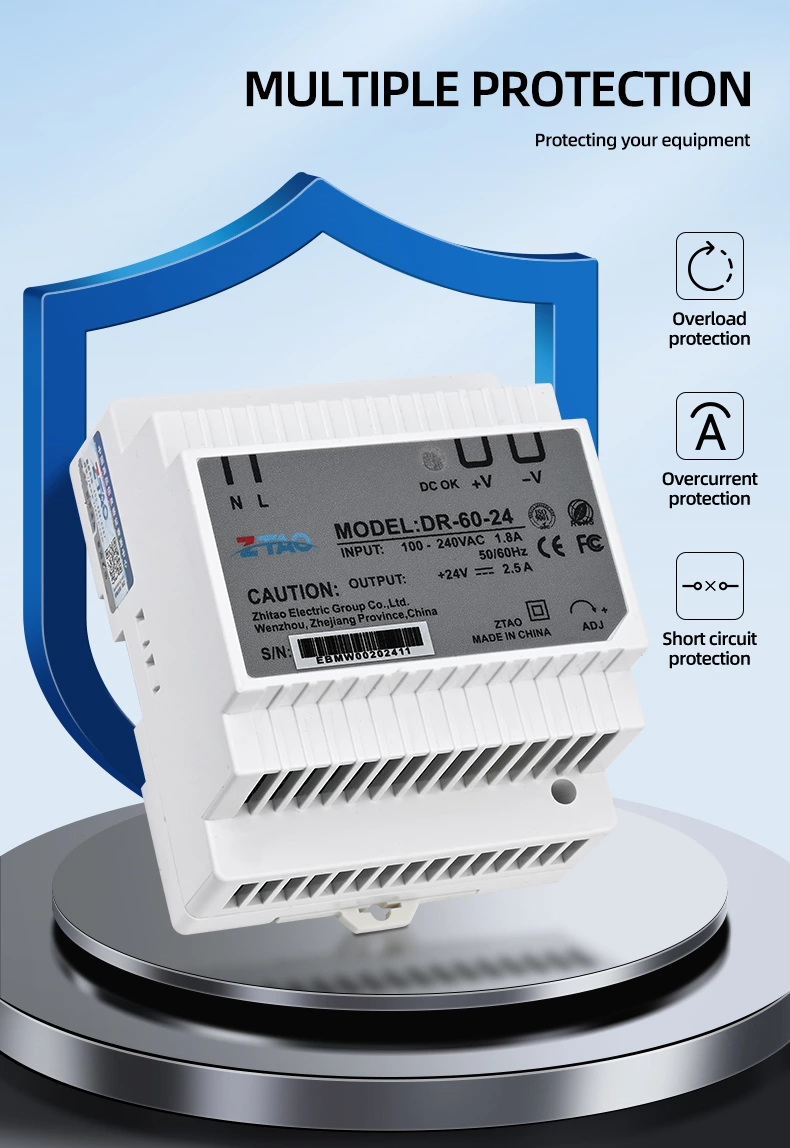DR Series DIN Rail Power Supply 15W 60W 75W 100W 120W 240W 480W Ac to Dc Switching Power Supply 5V 12V 24V 48V