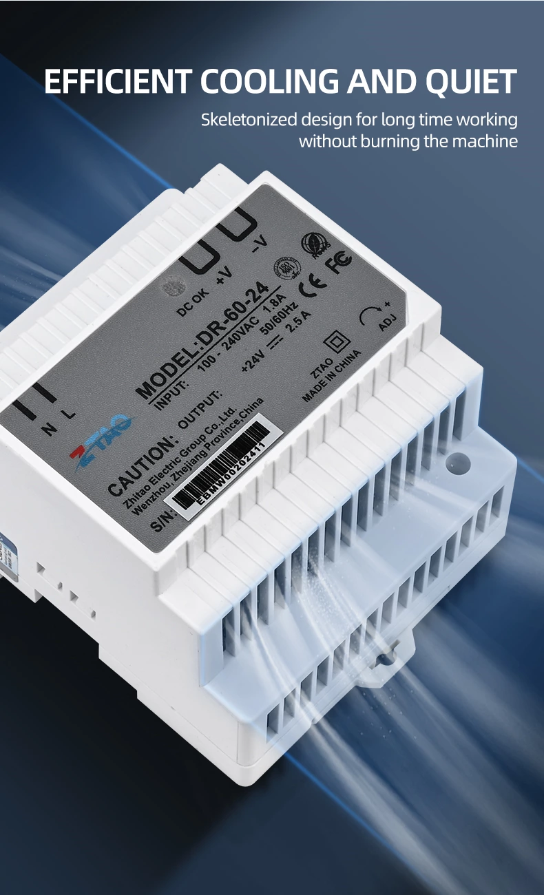 DR Series DIN Rail Power Supply 15W 60W 75W 100W 120W 240W 480W Ac to Dc Switching Power Supply 5V 12V 24V 48V