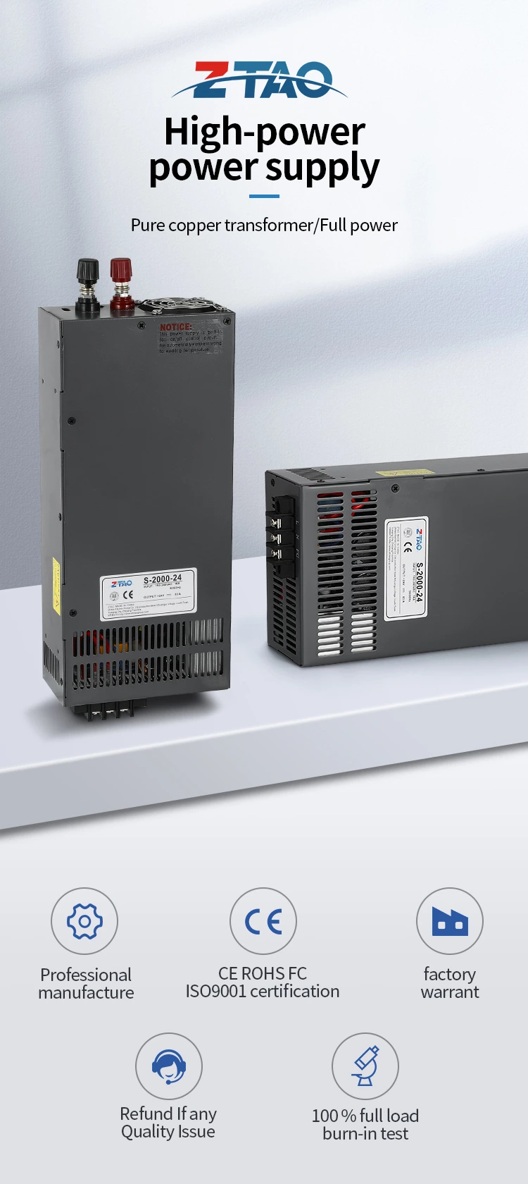 2000w 24v 83A Switching Power Supply Output Voltage and Current Adjustable Smps with LED Digital Display Psu S-2000-24