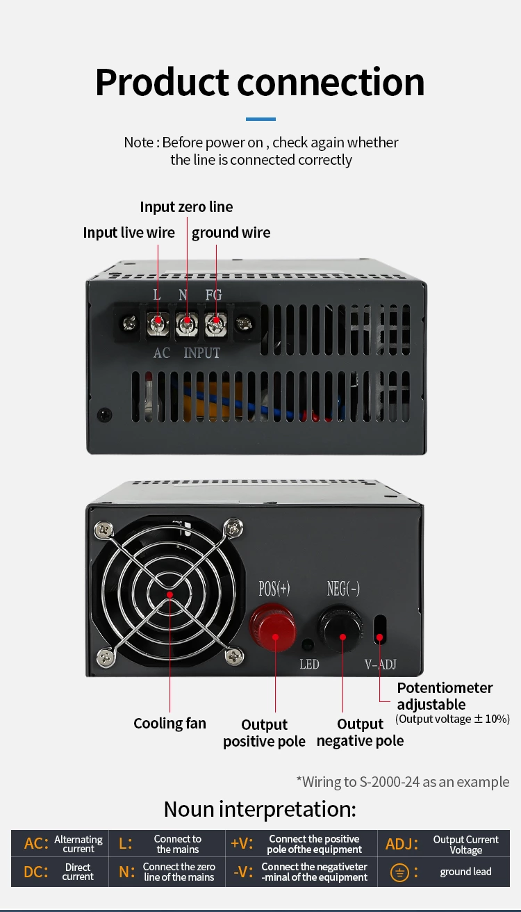 2000w 24v 83A Switching Power Supply Output Voltage and Current Adjustable Smps with LED Digital Display Psu S-2000-24