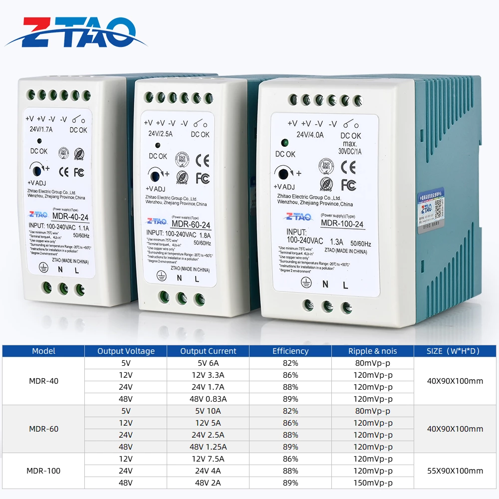 MDR-10W 20W 40w 60W 100W 24V 12V Industrial Din Rail Mount Switching Power Supply MDR Series/Single Output Industrial DIN Rail