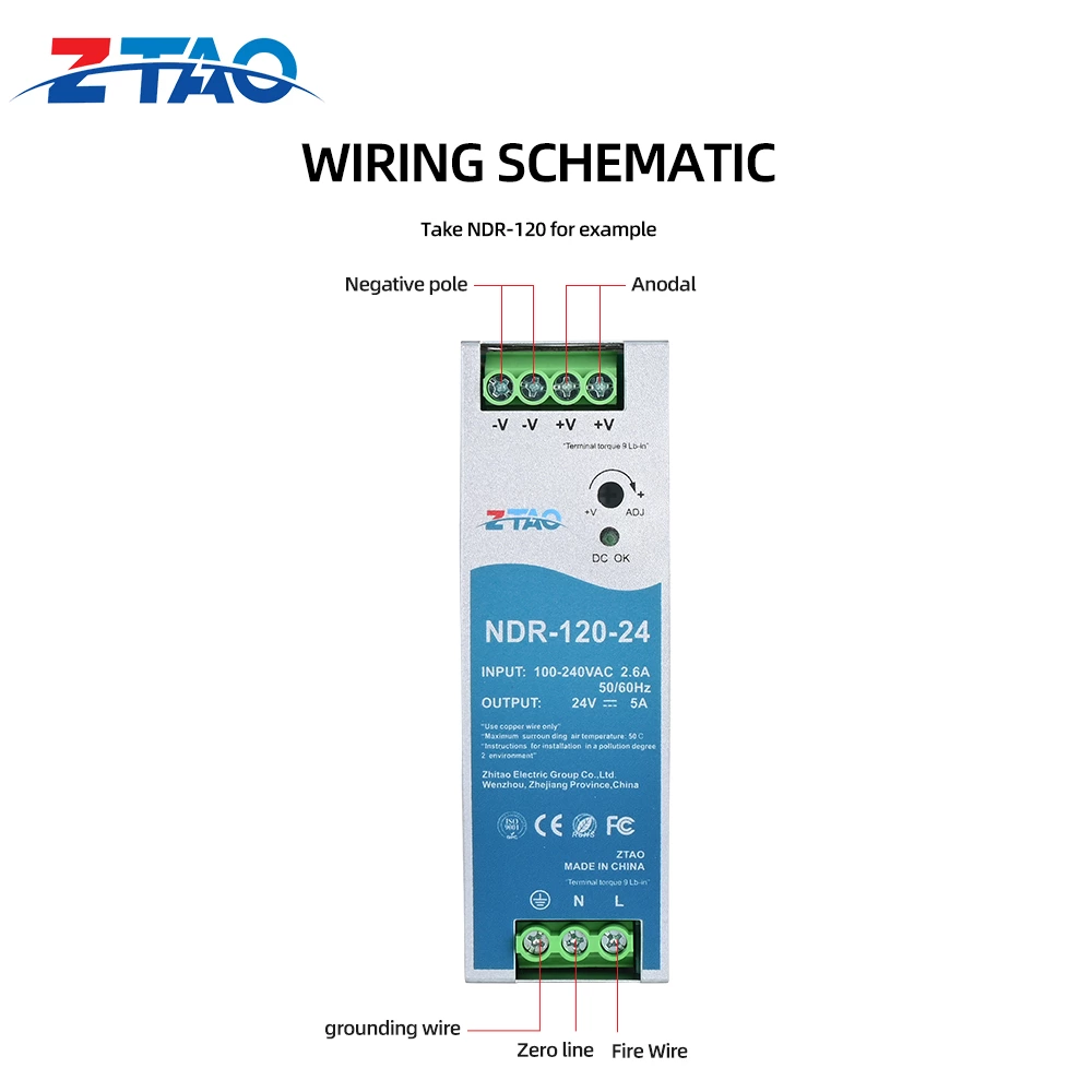 Single Output NDR EDR Series Industrial Din Rail Switching Power Supply Industrial Control System 75W 120W 150W 240W 480W