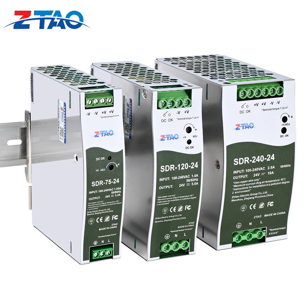 SDR Series SDR-75W SDR-120W SDR-240W AC-DC Single Output with PFC Function Industrial DIN Rail Switching Power Supply