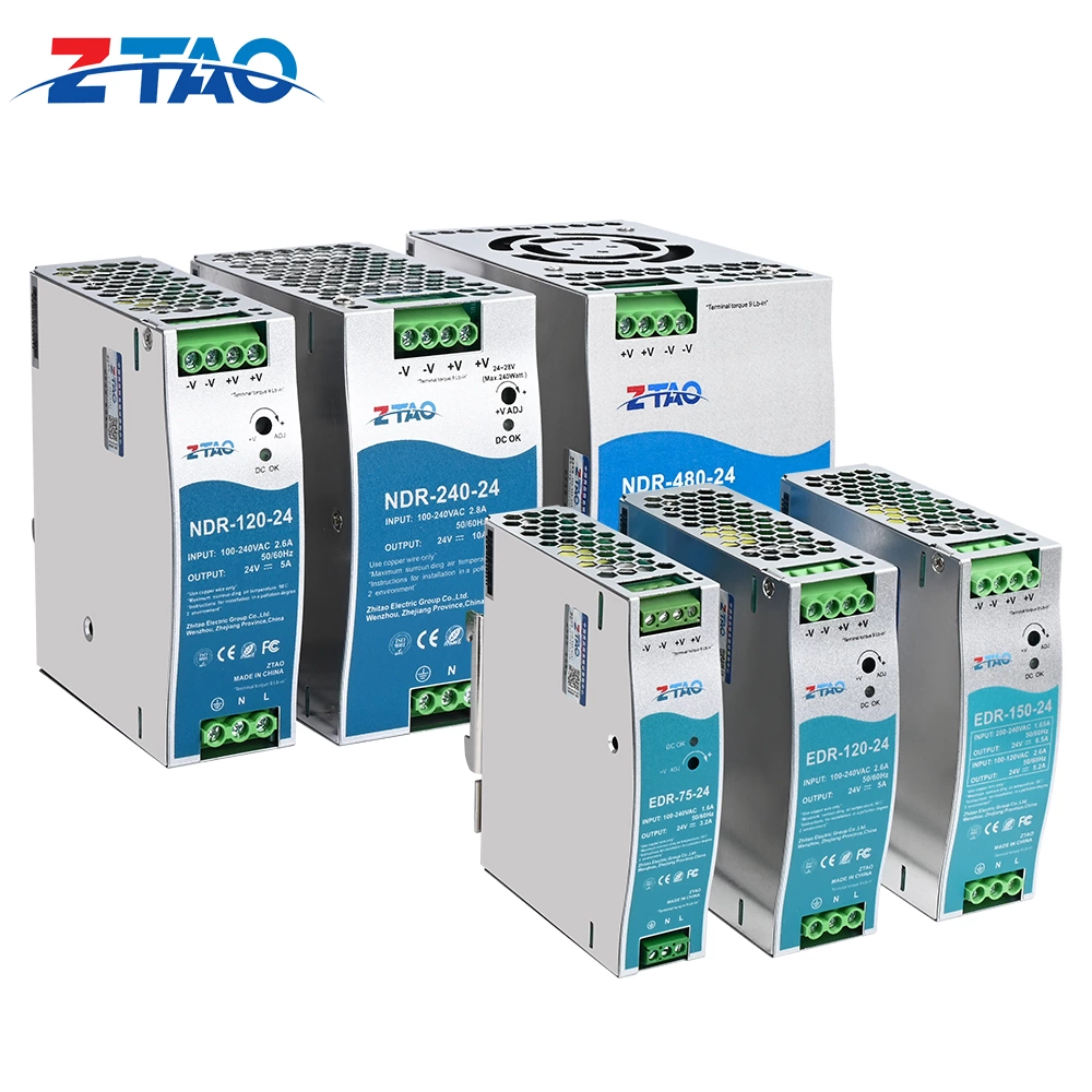 Single Output NDR EDR Series Industrial Din Rail Switching Power Supply Industrial Control System 75W 120W 150W 240W 480W