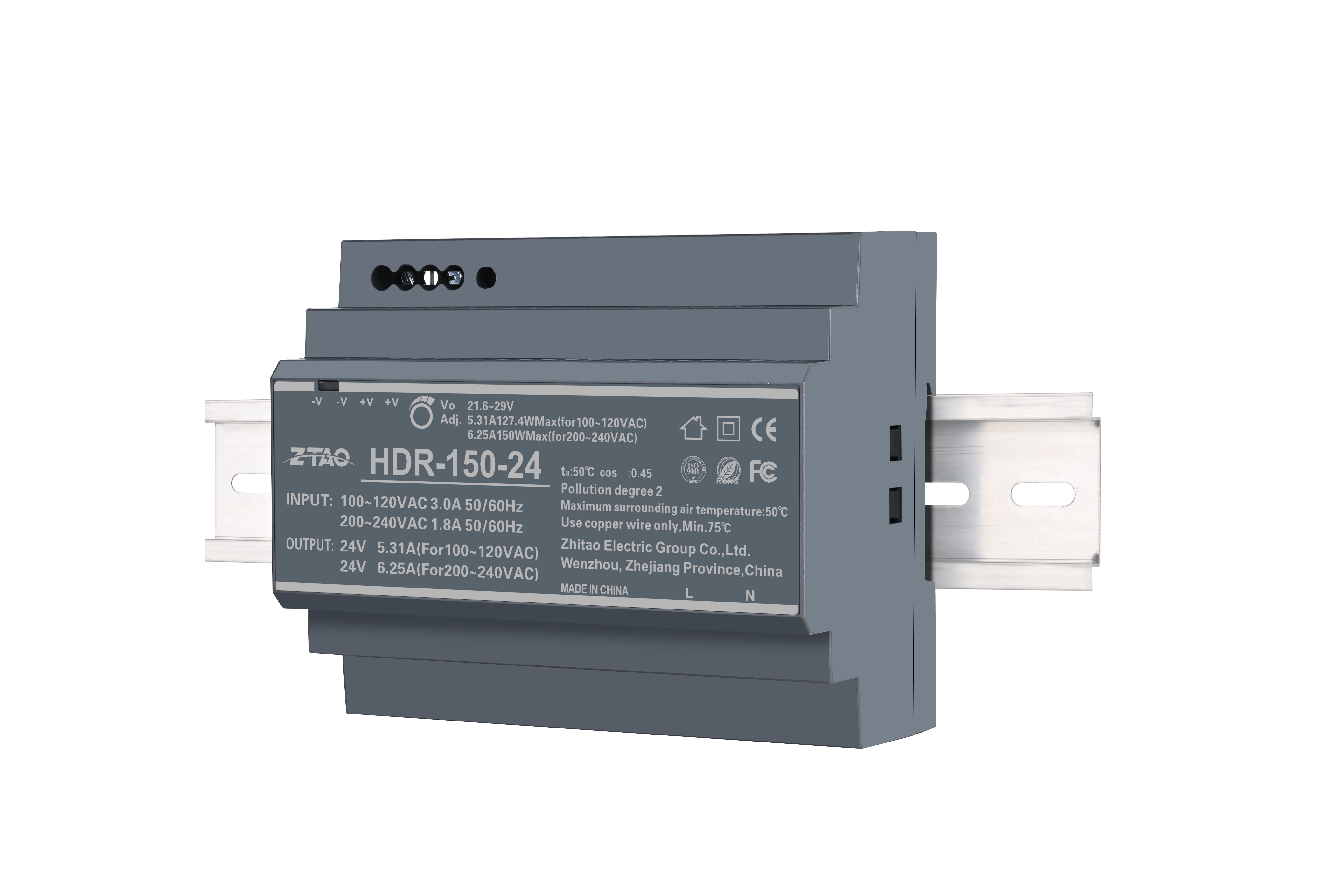 Din  rail model HDR series 150W 12v 11.3A 24v 6.25A switching power supply