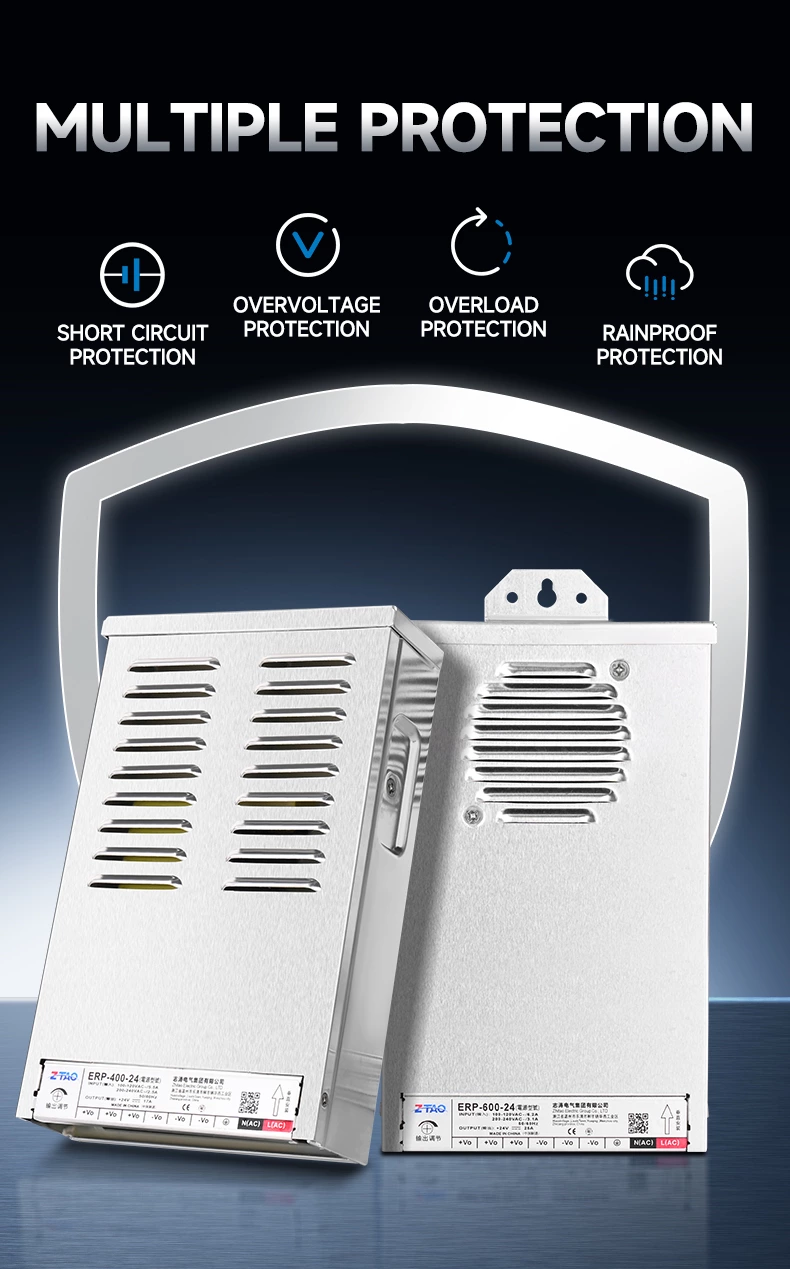 Outdoor Rainproof Industry Use LED Driver 400W 600W 220-240V 12V/24V Constant Voltage Switching Power Supply 60Hz Output Single