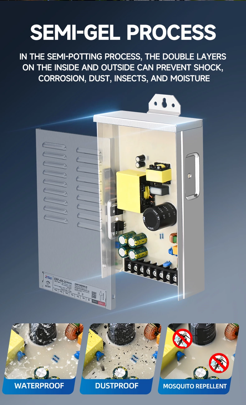 Outdoor Rainproof 24 Volt 400W LED Power Supply 12V 17 Amp Adapter Single Output Switching Converter Industry Use CE/FCC